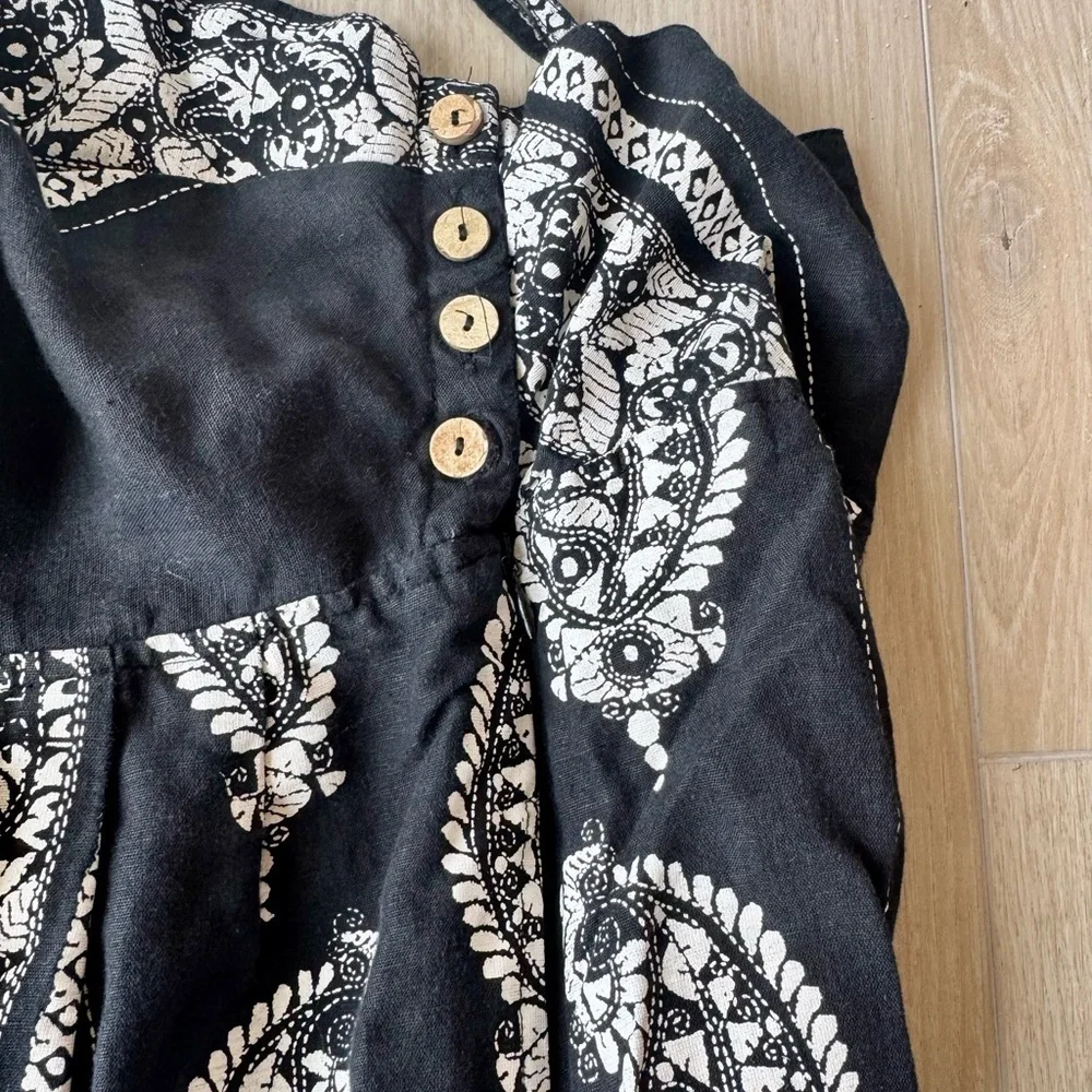Free People Feel The Sun Paisley Bandana Linen Cutout Cropped Jumpsuit Sz 6 EUC